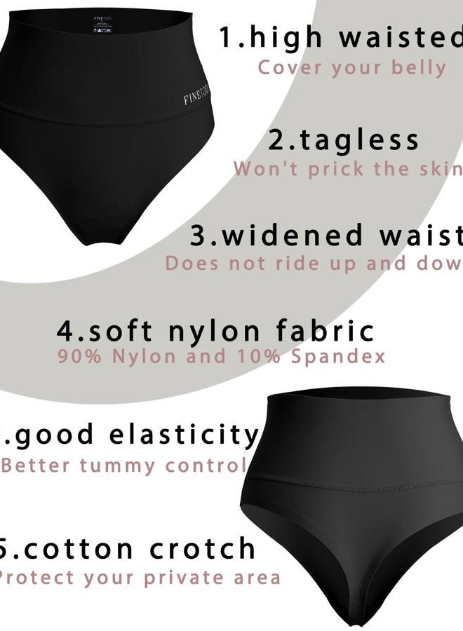 FINETOO FIENTOO Women's High Waist Thong Comfortable Nylon Soft Elastic Thong for Women High Waist, high waist 4a, M - Image 3