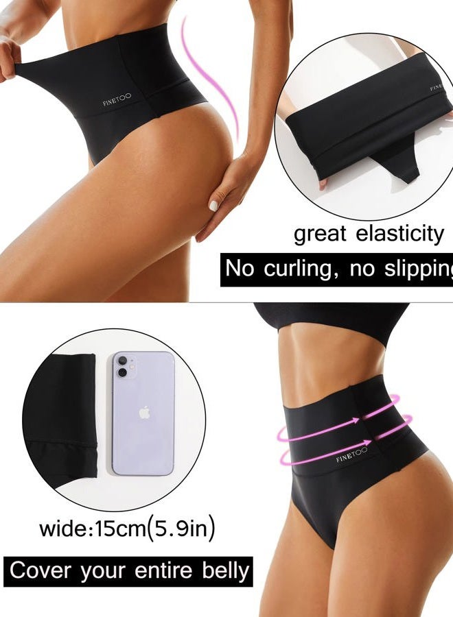 FINETOO FIENTOO Women's High Waist Thong Comfortable Nylon Soft Elastic Thong for Women High Waist, high waist 4a, M - Image 2