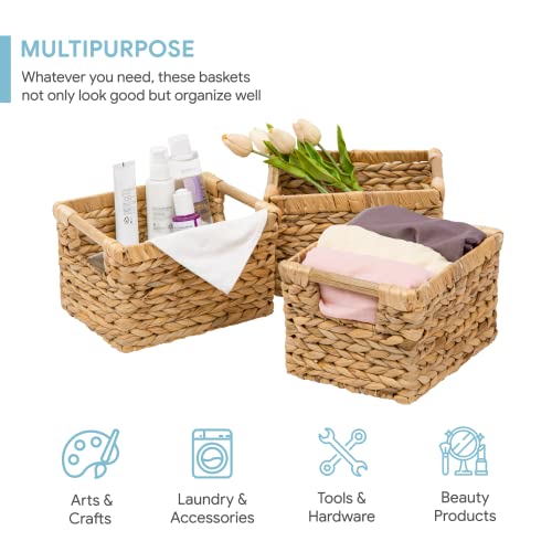 VATIMA Small Wicker Baskets for Organizing Bathroom, Hyacinth Baskets for Storage, Wicker Storage Basket with Wooden Handle, Decorative Small Basket 10 x 7.5 x 6.3 inches - 3 Pack - Image 4