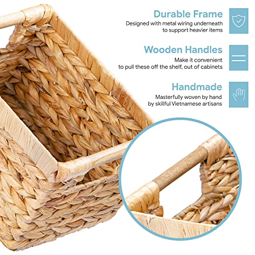 VATIMA Small Wicker Baskets for Organizing Bathroom, Hyacinth Baskets for Storage, Wicker Storage Basket with Wooden Handle, Decorative Small Basket 10 x 7.5 x 6.3 inches - 3 Pack - Image 3