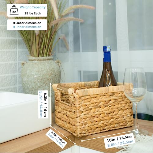 VATIMA Small Wicker Baskets for Organizing Bathroom, Hyacinth Baskets for Storage, Wicker Storage Basket with Wooden Handle, Decorative Small Basket 10 x 7.5 x 6.3 inches - 3 Pack - Image 2