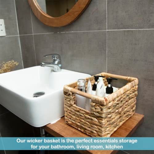VATIMA Small Wicker Baskets for Organizing Bathroom, Hyacinth Baskets for Storage, Wicker Storage Basket with Wooden Handle, Decorative Small Basket 10 x 7.5 x 6.3 inches - 3 Pack - Image 5