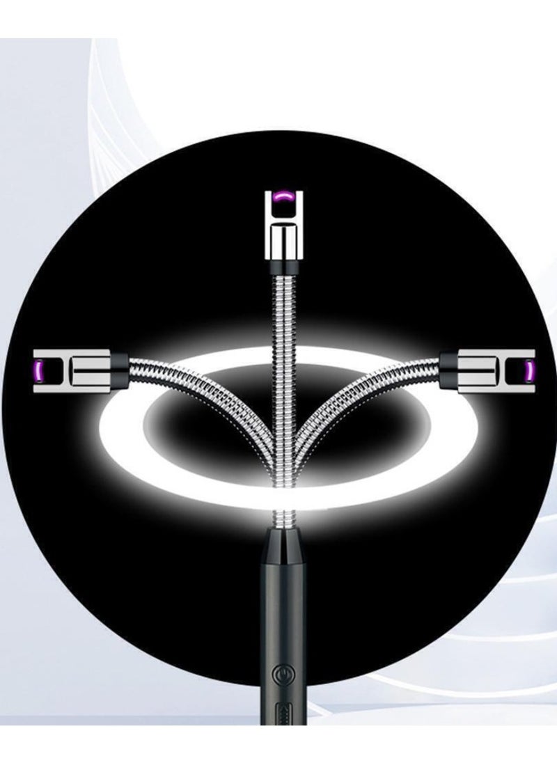 Yuwell Electric BBQ Lighter 360 Degree Windproof Flameless Flexible Neck Long USB Type-C Rechargeable Electric Candle Arc Lighter With LED Battery Display Black  - Image 3