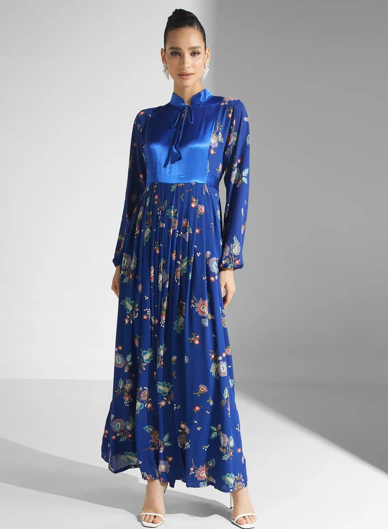 Golden Apple Floral Print Puff Sleeve Jalabiya