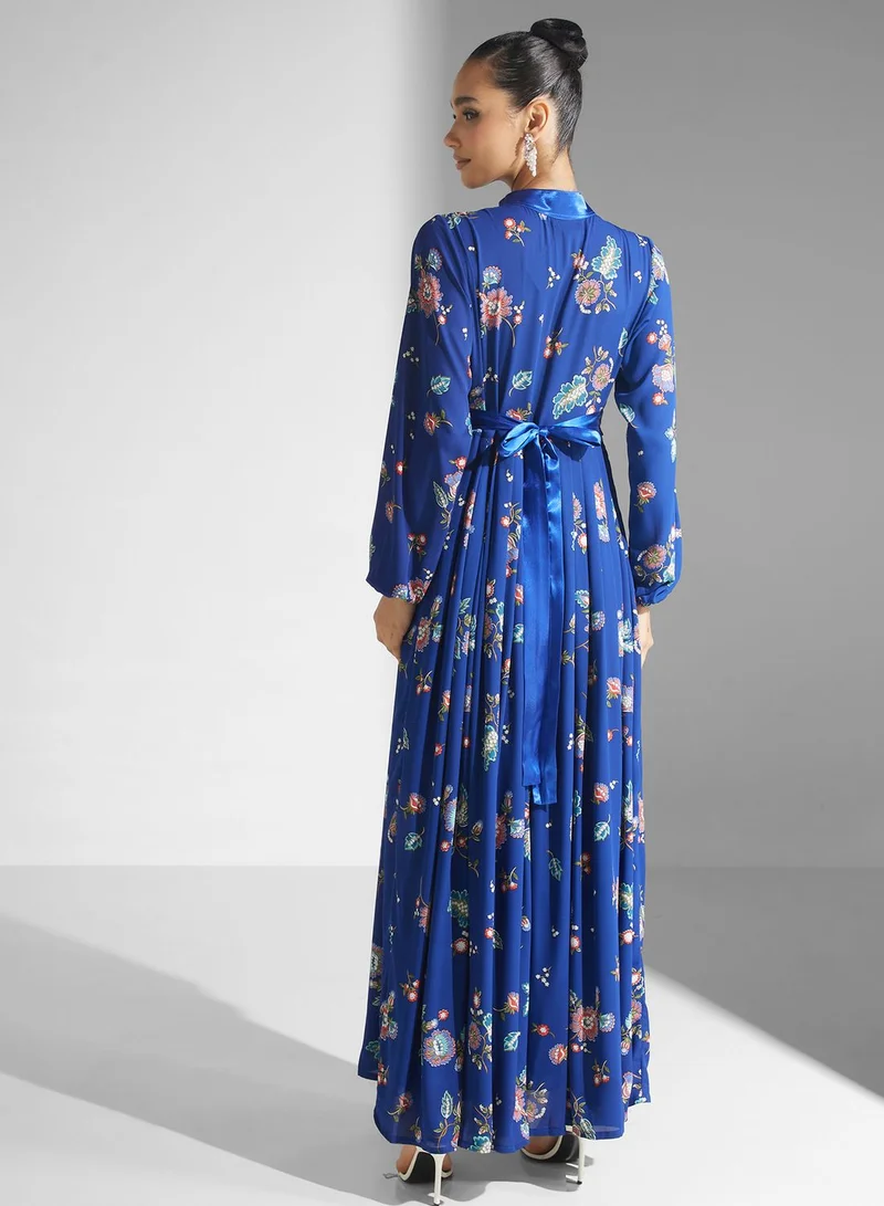 Golden Apple Floral Print Puff Sleeve Jalabiya