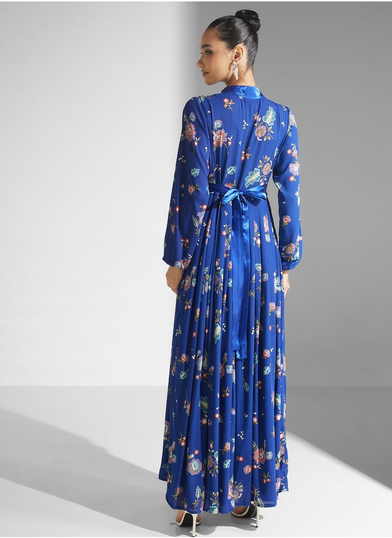 Golden Apple - Floral Print Puff Sleeve Jalabiya - Image 1