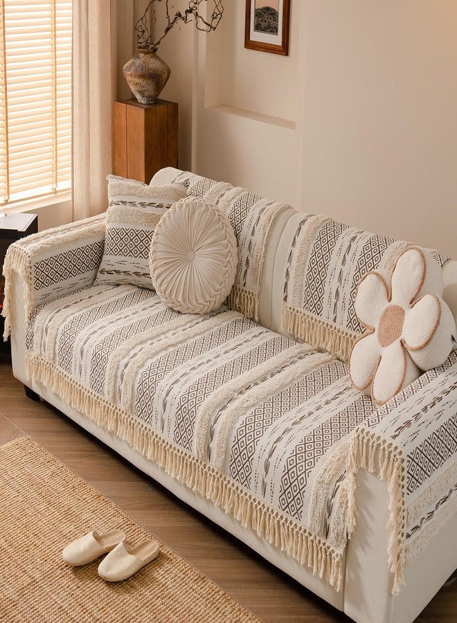 vctops Boho Cotton Linen Sofa Cover with Handmade Tassels Farmhouse Rustic Thick Tufted Setcional Couch Covers Non-Slip Soft Sofa Slipcover Washable Furniture Protector (Pattern F,28"x59") - Image 5