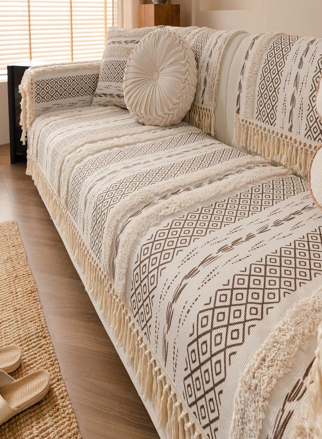 vctops Boho Cotton Linen Sofa Cover with Handmade Tassels Farmhouse Rustic Thick Tufted Setcional Couch Covers Non-Slip Soft Sofa Slipcover Washable Furniture Protector (Pattern F,28"x59") - Image 1