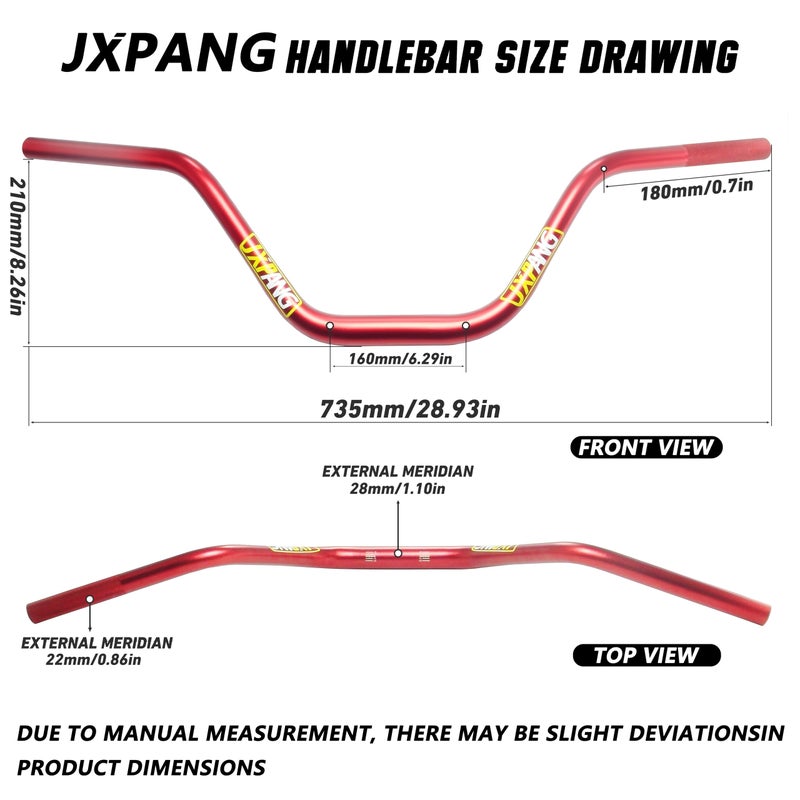 JXPANG High Rise Handlebar Upgraded, Motorcycle Dirt Bike Handlebar 1 1/8" 28mm With Foam Pad, For Pit Bike Handlebar For Motocross ATV Quad Pit Dirt Bike (Red) - Image 5
