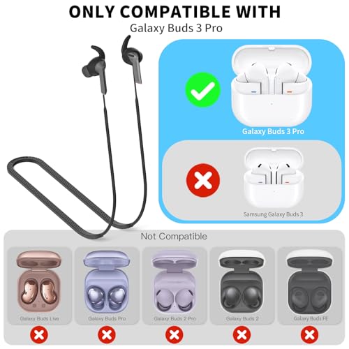TUDIOW Anti-Lost Strap for Galaxy Buds 3 Pro Ultra Strong Sports Soft Silicone Lanyard Accessories Compatible with Samsung Galaxy Buds Pro 3 Neck Rope Cord(Black) - Image 5