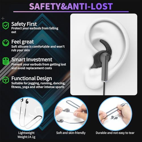 TUDIOW Anti-Lost Strap for Galaxy Buds 3 Pro Ultra Strong Sports Soft Silicone Lanyard Accessories Compatible with Samsung Galaxy Buds Pro 3 Neck Rope Cord(Black) - Image 2