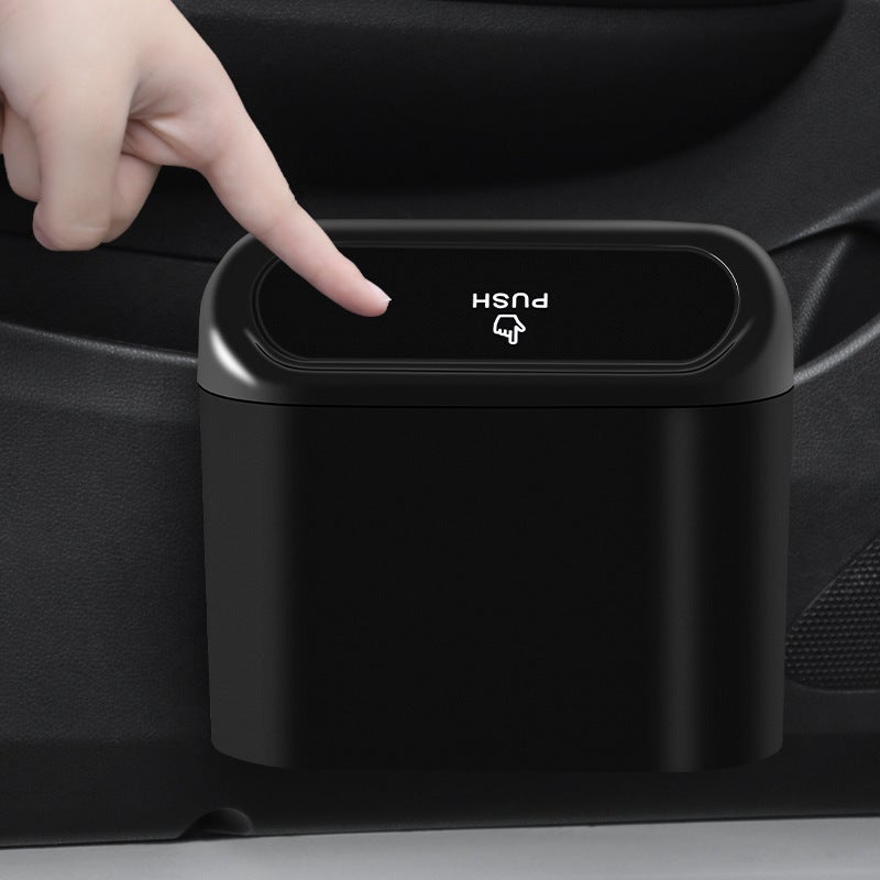 Car Trash Bin with Lid, Hanging Storage Organizer, 1L ABS Plastic - Image 1