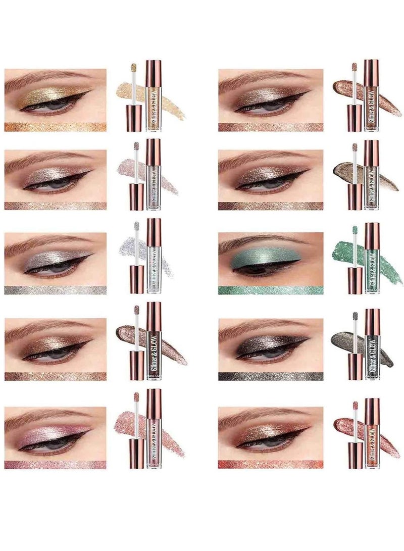LANGMANNI 10Pcs Glitter Shimmer Liquid Eyeshadow set Glow Liquid Eyeshadow Makeup Metallic Shimmer Glitter Eyeshadow Sweatproof Makeup Set Glitter Pressed All Highly Pigmented Blending Liquid Eyeshadow Set - Image 4