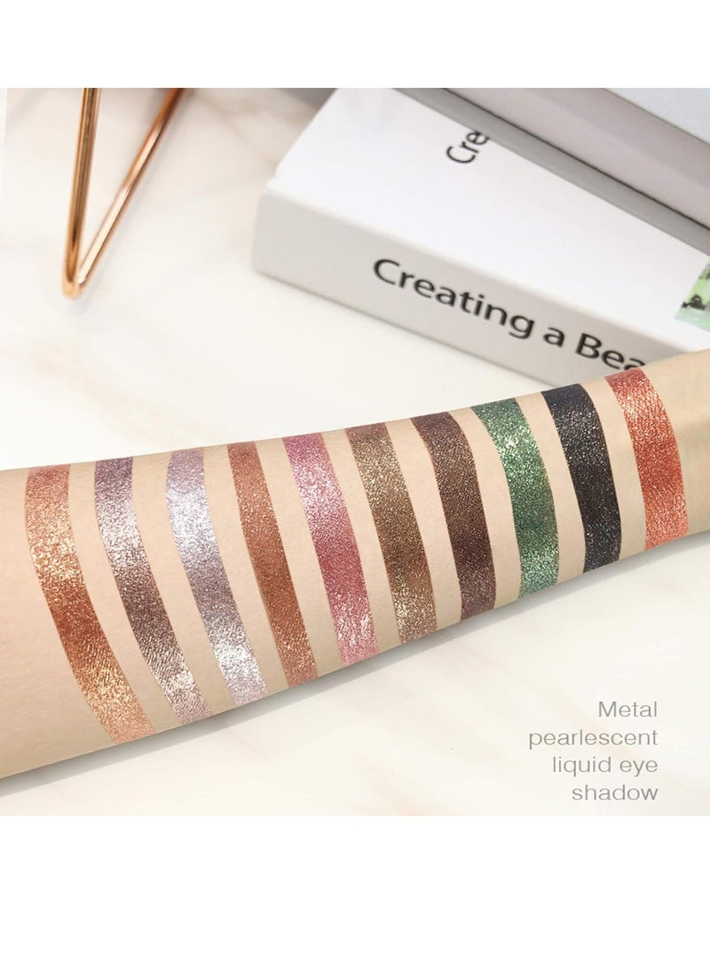 LANGMANNI 10Pcs Glitter Shimmer Liquid Eyeshadow set Glow Liquid Eyeshadow Makeup Metallic Shimmer Glitter Eyeshadow Sweatproof Makeup Set Glitter Pressed All Highly Pigmented Blending Liquid Eyeshadow Set - Image 5