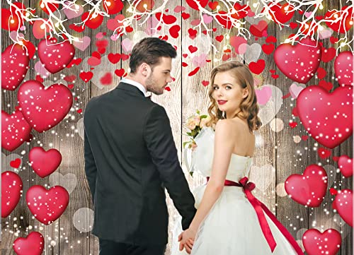 CHAIYA 7x5ft Valentine's Day Backdrop Rustic Wood Red Love Heart Backdrop Valentine's Day Backdrops for Photography Bridal Baby Shower Decoration Banner - Image 2