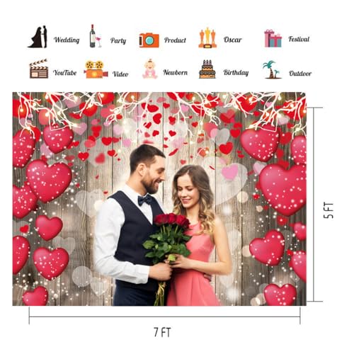 CHAIYA 7x5ft Valentine's Day Backdrop Rustic Wood Red Love Heart Backdrop Valentine's Day Backdrops for Photography Bridal Baby Shower Decoration Banner - Image 4