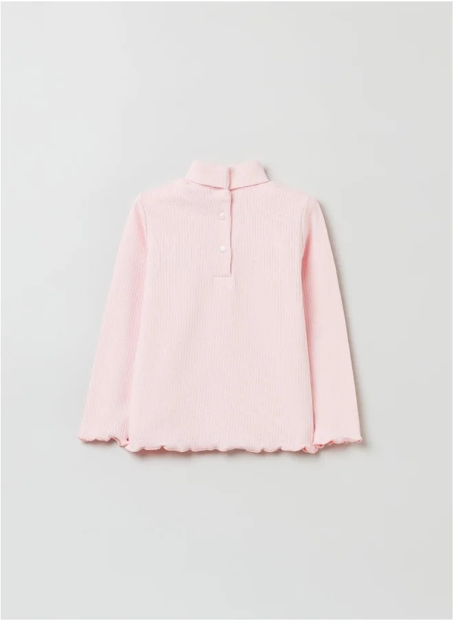 او في اس Ovs Baby Girl Flat Ribbed T-Shirt With High Neck