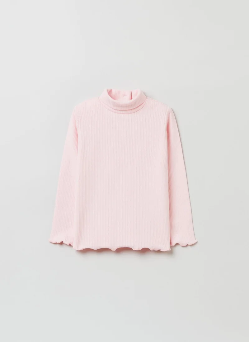 او في اس Ovs Baby Girl Flat Ribbed T-Shirt With High Neck