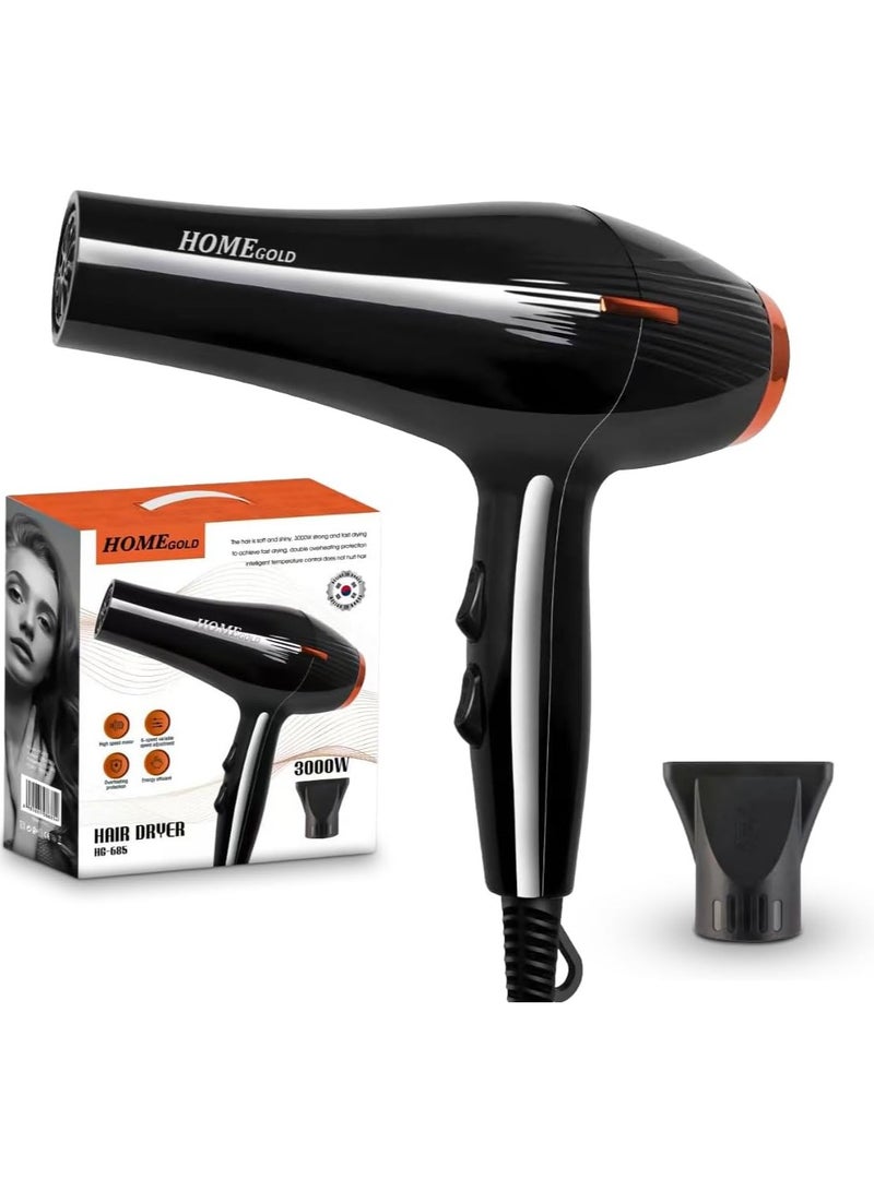 Home Gold Hair Dryer 3000 Watt - Superior Drying Performance with Multiple Settings, Ionic Care and Overheat Protection HG-685 - Image 1