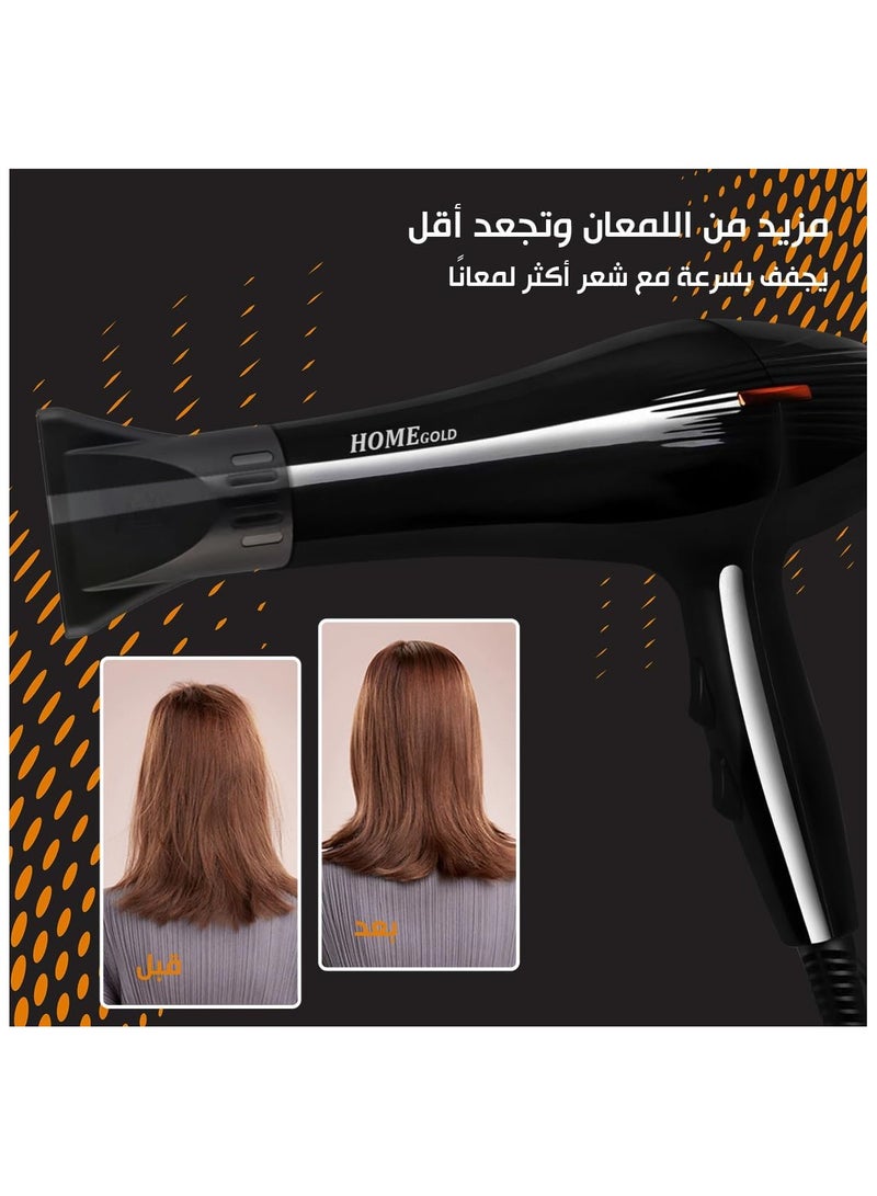 Home Gold Hair Dryer 3000 Watt - Superior Drying Performance with Multiple Settings, Ionic Care and Overheat Protection HG-685 - Image 4