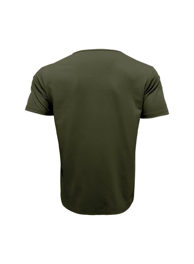 Fashionable Casual Short Sleeve U-Neck T-Shirt Men's Slim Fit Solid Color Shirt Summer  Breathable Top - Image 3