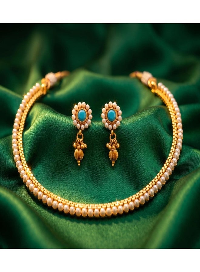 JFL-Traditional Ethnic One Gram Gold Plated Pearls Necklace Set With Earring For Women & Girls.,Valentine - Image 3
