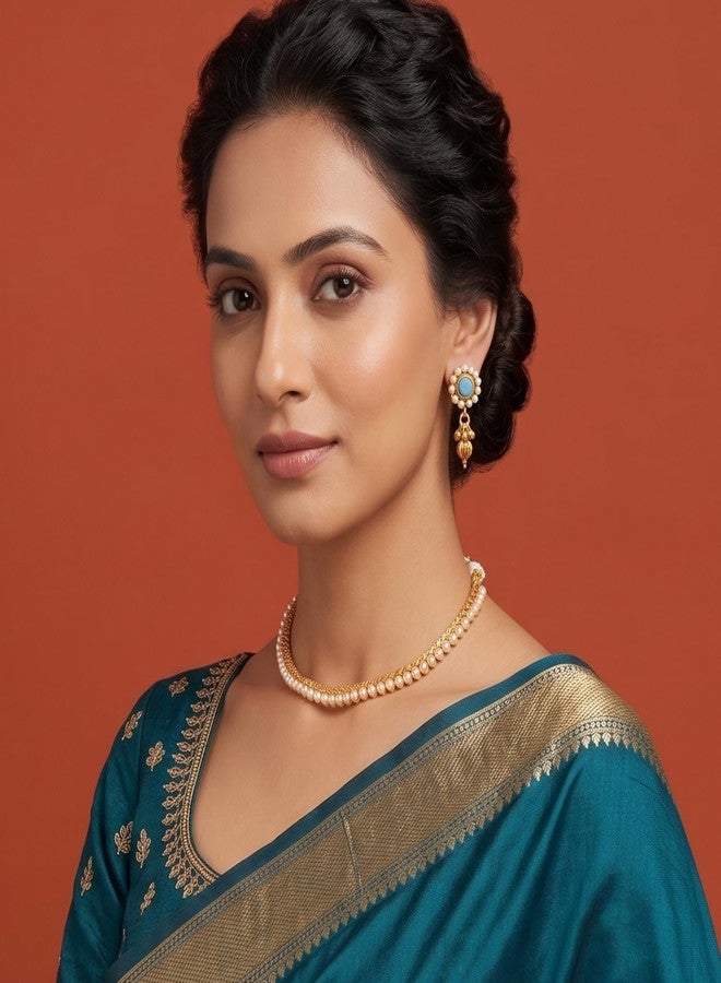 JFL-Traditional Ethnic One Gram Gold Plated Pearls Necklace Set With Earring For Women & Girls.,Valentine - Image 2