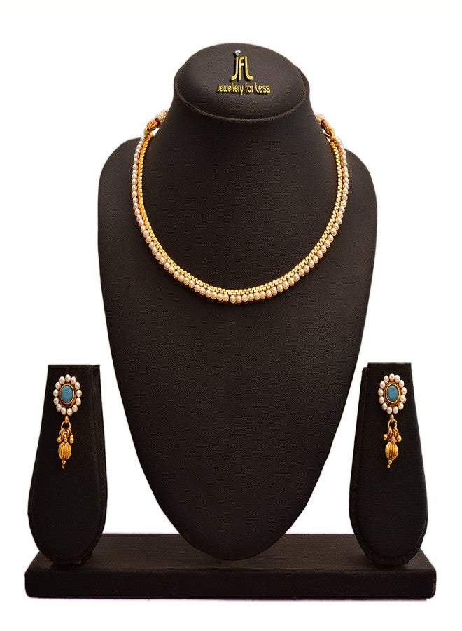 JFL-Traditional Ethnic One Gram Gold Plated Pearls Necklace Set With Earring For Women & Girls.,Valentine - Image 5