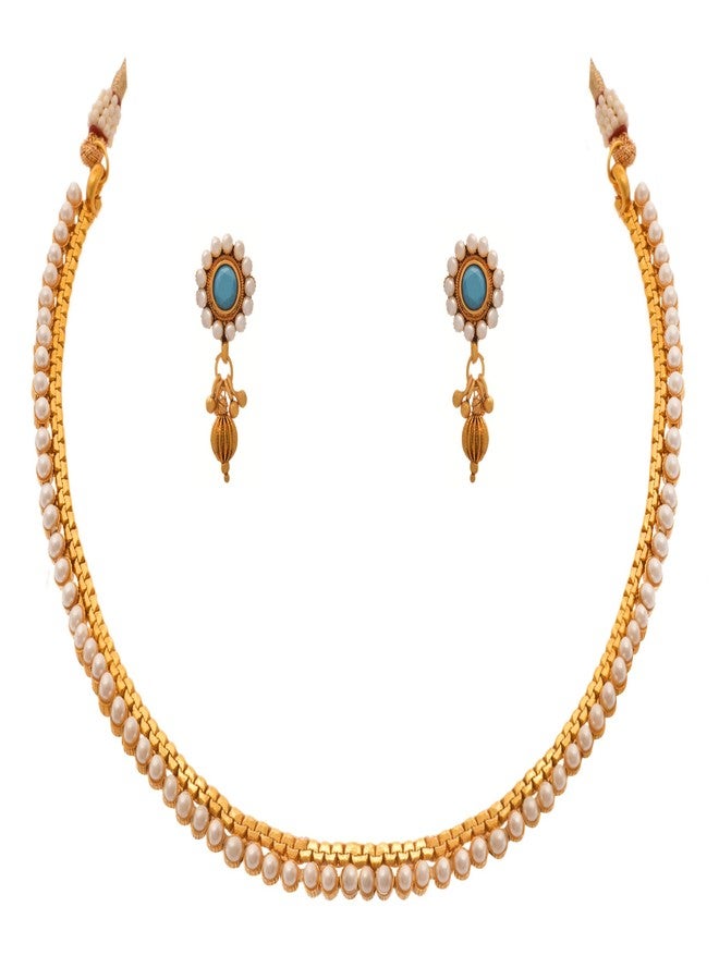 JFL-Traditional Ethnic One Gram Gold Plated Pearls Necklace Set With Earring For Women & Girls.,Valentine - Image 1