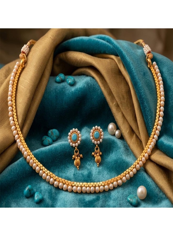 JFL-Traditional Ethnic One Gram Gold Plated Pearls Necklace Set With Earring For Women & Girls.,Valentine - Image 4