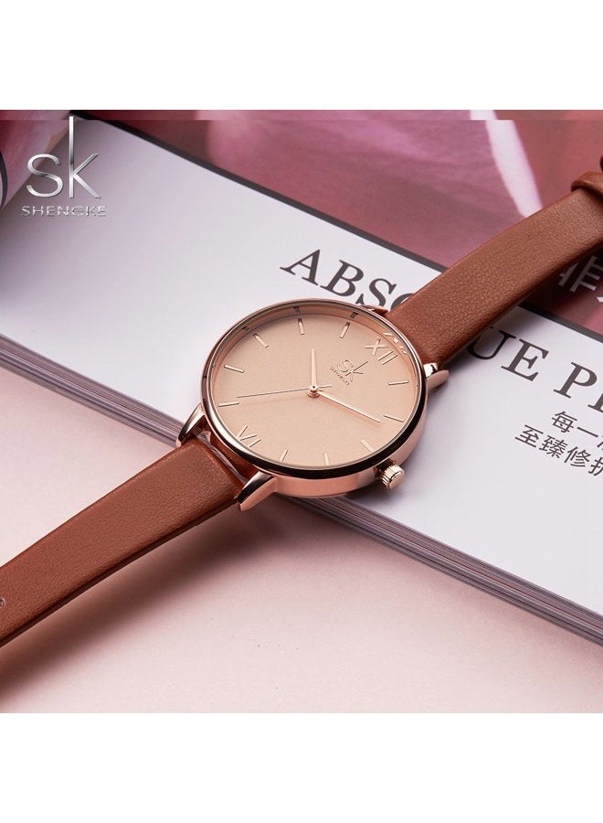 shengke Classic Simplicity Women Watch Genuine Leather Strap Women Elegant Watches Ladies Wristwatch, Brown, Strap - Image 4