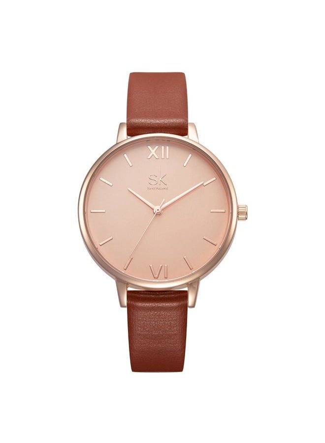 shengke Classic Simplicity Women Watch Genuine Leather Strap Women Elegant Watches Ladies Wristwatch, Brown, Strap - Image 1