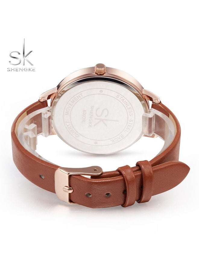 shengke Classic Simplicity Women Watch Genuine Leather Strap Women Elegant Watches Ladies Wristwatch, Brown, Strap - Image 3