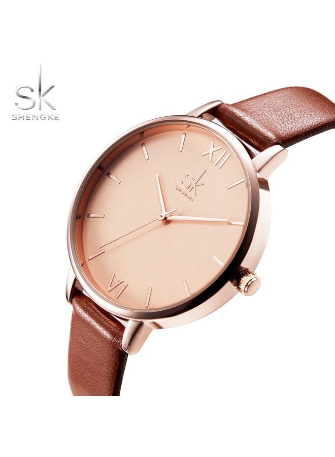 shengke Classic Simplicity Women Watch Genuine Leather Strap Women Elegant Watches Ladies Wristwatch, Brown, Strap - Image 2