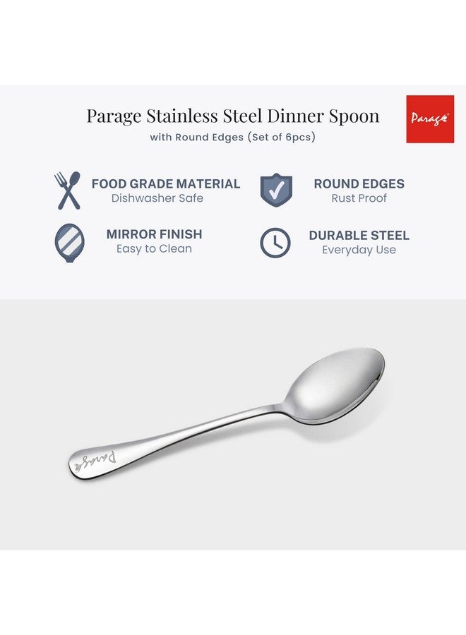 Parage 6 Pieces Stainless Steel Table Spoons Set with Round Edge, 18.5 cm, Tableware, Set of 6, Silver - Image 5