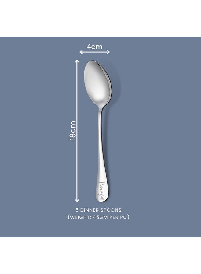 Parage 6 Pieces Stainless Steel Table Spoons Set with Round Edge, 18.5 cm, Tableware, Set of 6, Silver - Image 3