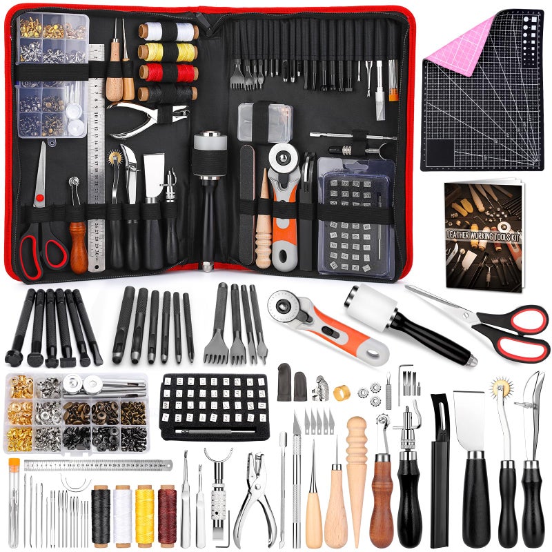 IMZAY 415 PCS Leather Working Kit Leather Tool Kit Leather Crafting Kit with Leather Working Tools Punching Sewing Stamping Sanding Tools for Leather Working Professional