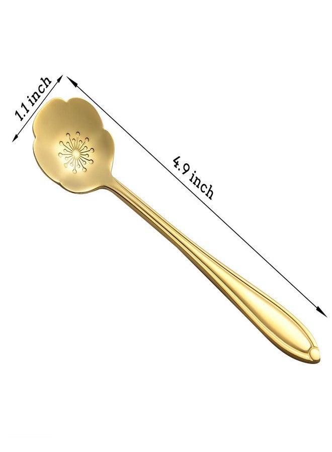 AnSaw 8 Piece Flower Scoop Set, Stainless Steel Reusable Tea Scoops Cake Spoon Set for Tea Parties (4.9 Inch, Gold) - Image 2