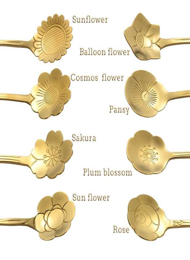 AnSaw 8 Piece Flower Scoop Set, Stainless Steel Reusable Tea Scoops Cake Spoon Set for Tea Parties (4.9 Inch, Gold) - Image 3