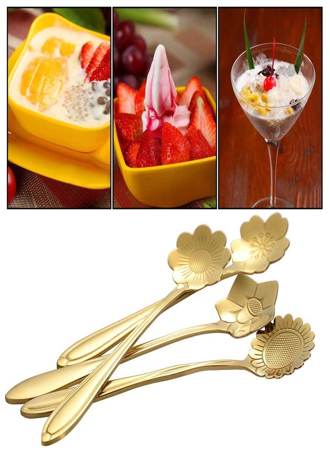 AnSaw 8 Piece Flower Scoop Set, Stainless Steel Reusable Tea Scoops Cake Spoon Set for Tea Parties (4.9 Inch, Gold) - Image 4