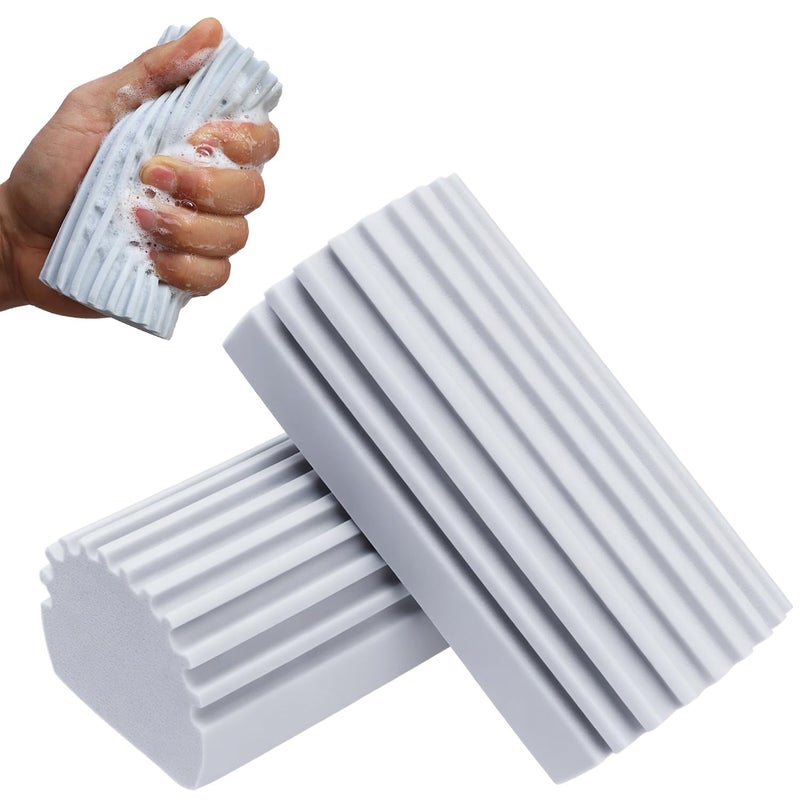 BAIDOON 2 Pack Reusable Grey Damp Duster Strong Adsorption Capacity Magical Dust Cleaning Sponge Damp Sponge Duster for Cleaning Blinds Vents Radiators Railing Skirting Boards Mirrors and Glass 