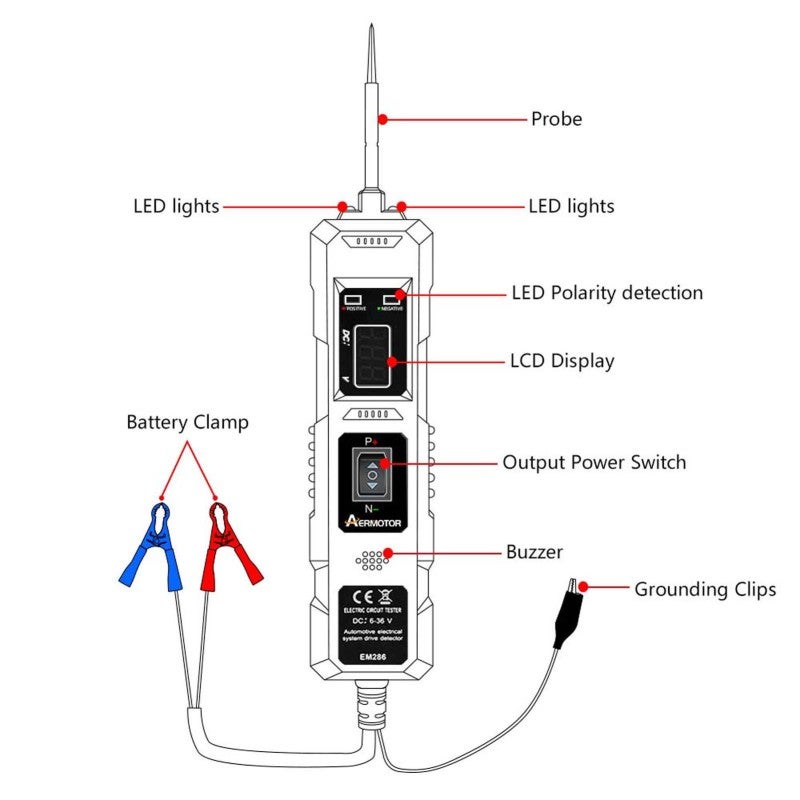 Automotive Circuit Tester Red 4.5m Testing Line User-Friendly Lcd Display - Audible Alerts And Led Lights Power Probe Tester For Automotive Electrical System Troubleshooting - Image 2