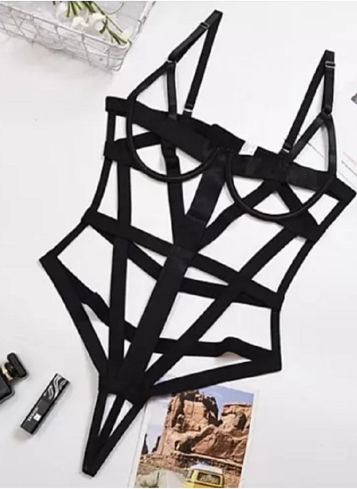 Ward - Women's Black Lingerie with Straps Design on the Body - Image 1
