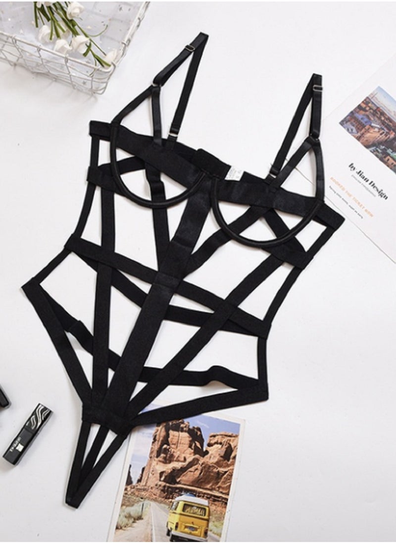 Ward - Women's Black Lingerie with Straps Design on the Body - Image 1