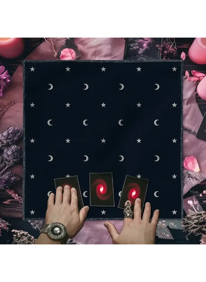 Black Mystical Star Moon Tarot Tablecloth 50cm Polyester Altar Cloth Divination - Image 2