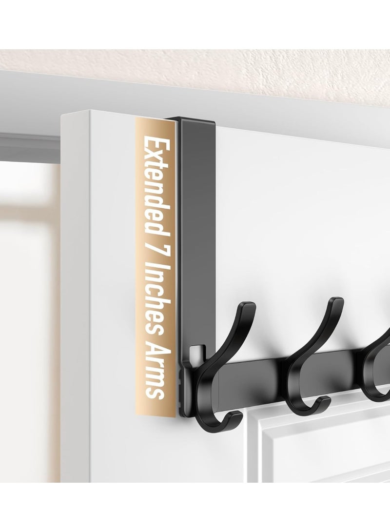 Over The Door Hooks Hanger with 7 inches Extended Arms, Tool-Free Assembly, Fits 1 3/8" Doors, F18U, Bathroom Towel Rack Organization, Thickened 6-Double Hook, Matte Black - Image 3