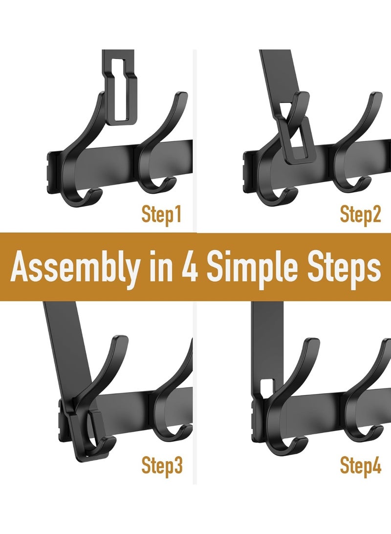 Over The Door Hooks Hanger with 7 inches Extended Arms, Tool-Free Assembly, Fits 1 3/8" Doors, F18U, Bathroom Towel Rack Organization, Thickened 6-Double Hook, Matte Black - Image 5