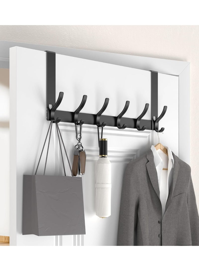 Over The Door Hooks Hanger with 7 inches Extended Arms, Tool-Free Assembly, Fits 1 3/8" Doors, F18U, Bathroom Towel Rack Organization, Thickened 6-Double Hook, Matte Black - Image 1