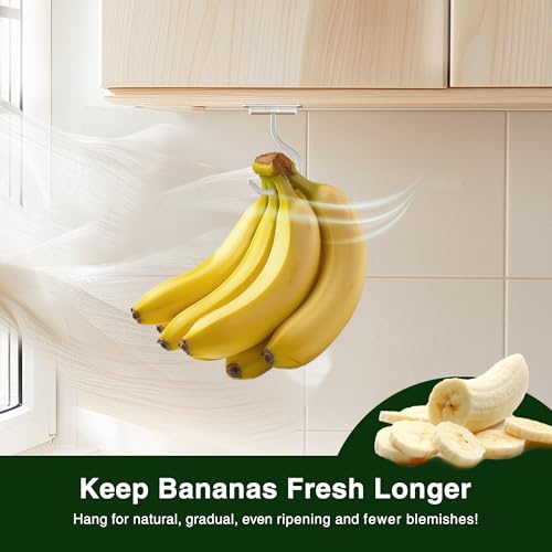 bussdis Banana Hook Under Cabinet Silver - Adhesive Banana Hanger Under Counter, Metal Banana Holder Stand for Hanging Bananas or Kitchen Utensil, Keeps Bananas Fresh, Silver, 1 Pack - Image 2