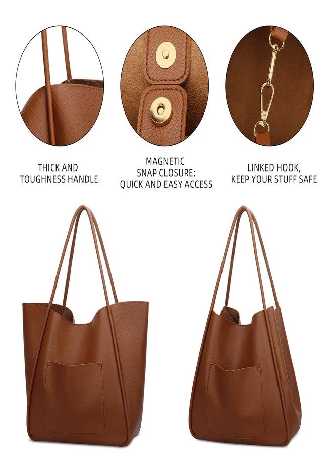 KKXIU Tote Bag for Women Vegan Leather Shoulder Purse Large Capacity Travel Bag - Brown - Image 4